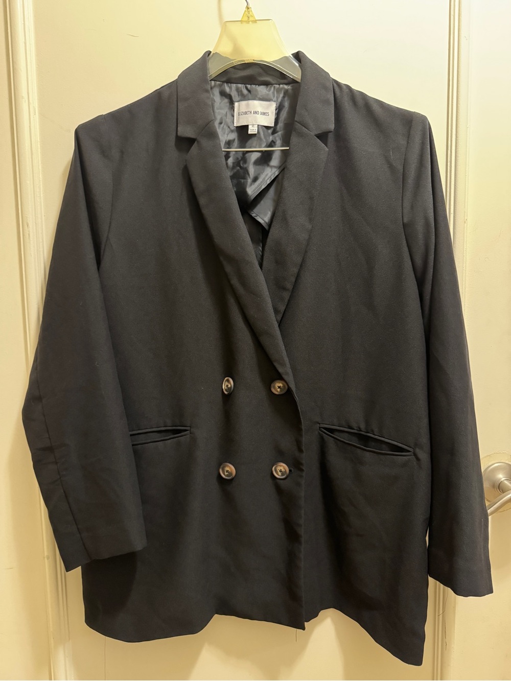 Elizabeth and James Black Double-Breasted Blazer Size XL